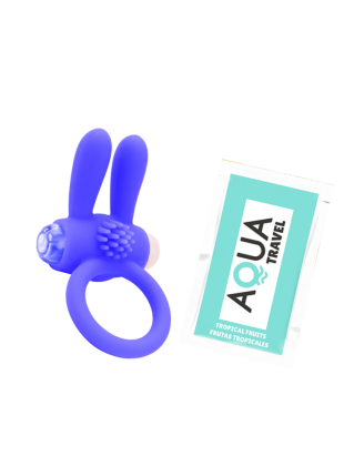 Anneau Vibrant Rabbit Bleu Silicone + 1 dosette de lubrifiant — Pocket Pleasure