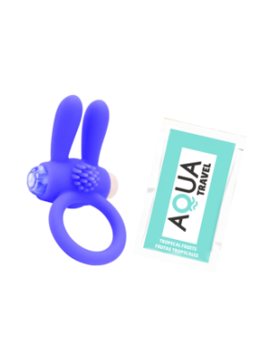 Anneau Vibrant Rabbit Bleu Silicone + 1 dosette de lubrifiant — Pocket Pleasure