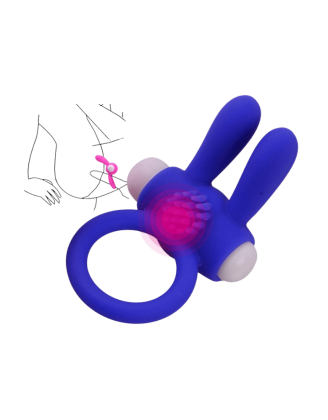 Anneau Vibrant Rabbit Bleu Silicone + 1 dosette de lubrifiant — Pocket Pleasure