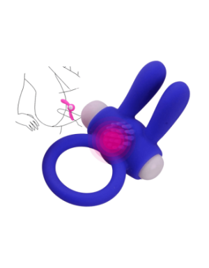 Anneau Vibrant Rabbit Bleu Silicone + 1 dosette de lubrifiant — Pocket Pleasure