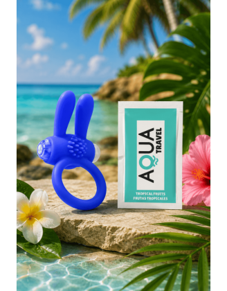 Anneau Vibrant Rabbit Bleu Silicone + 1 dosette de lubrifiant — Pocket Pleasure