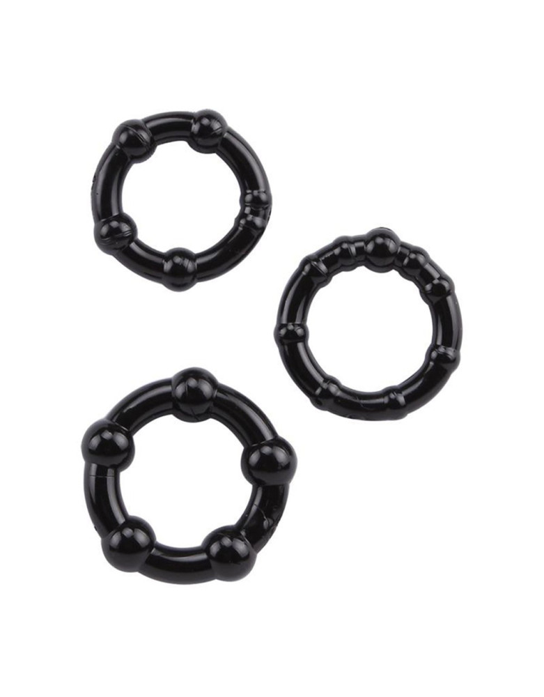 Pack 3 cockring noir avec billes
