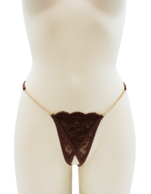 String en dentelle marron ouvert avec chaînes dorées