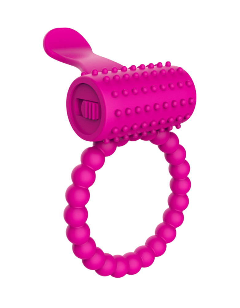 Anneau rose vibrant silicone avec langue picot Pocket Pleasure + 1 dosette de lubrifiant