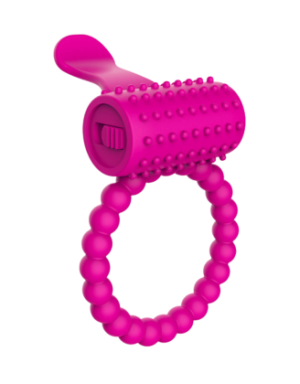 Anneau rose vibrant silicone avec langue picot Pocket Pleasure + 1 dosette de lubrifiant