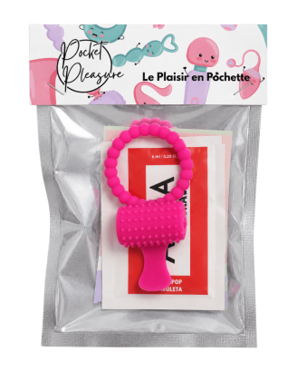 Anneau rose vibrant silicone avec langue picot Pocket Pleasure + 1 dosette de lubrifiant