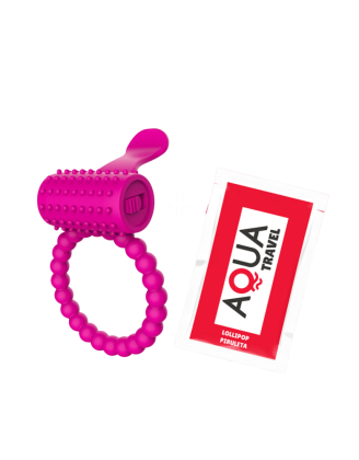 Anneau rose vibrant silicone avec langue picot Pocket Pleasure + 1 dosette de lubrifiant