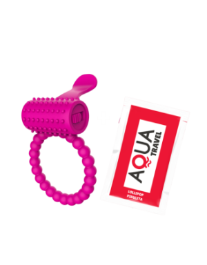 Anneau rose vibrant silicone avec langue picot Pocket Pleasure + 1 dosette de lubrifiant