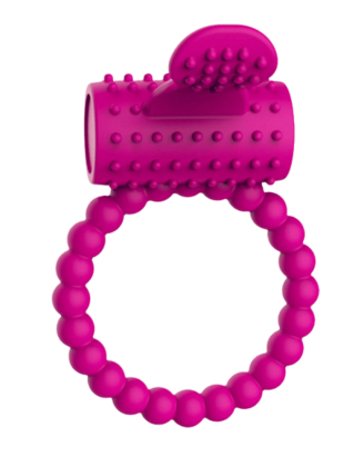 Anneau rose vibrant silicone avec langue picot Pocket Pleasure + 1 dosette de lubrifiant