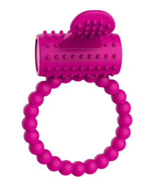 Anneau rose vibrant silicone avec langue picot Pocket Pleasure + 1 dosette de lubrifiant