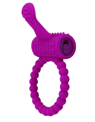 Anneau violet vibrant silicone avec langue picot Pocket Pleasure + 1 dosette de lubrifiant