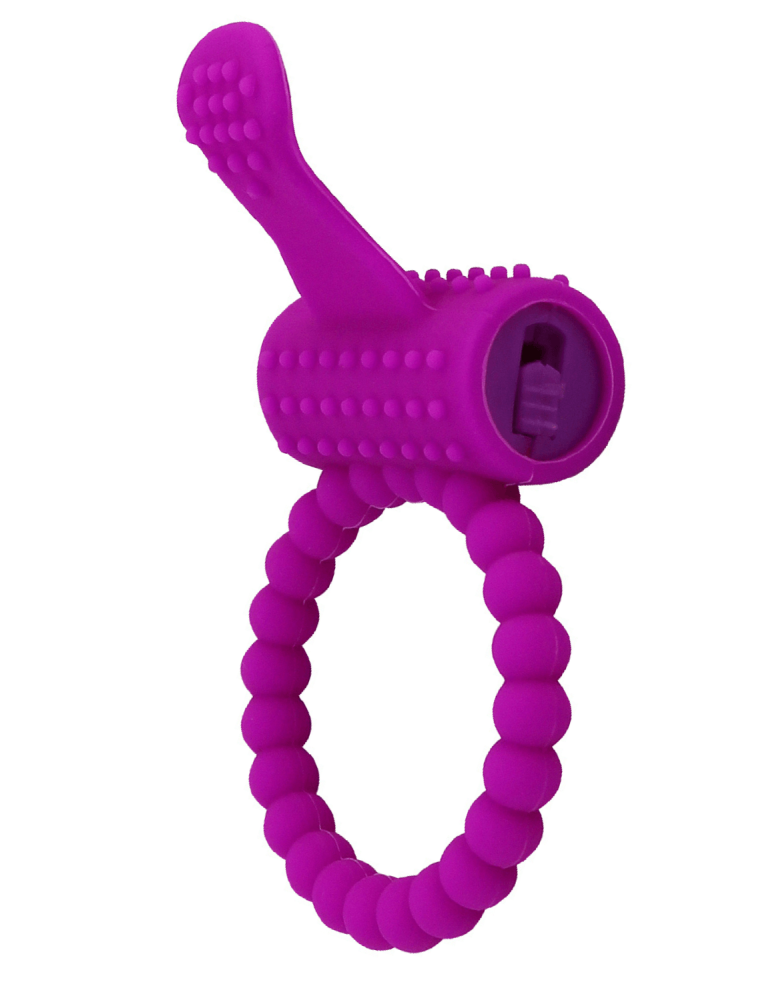 Anneau violet vibrant silicone avec langue picot Pocket Pleasure + 1 dosette de lubrifiant