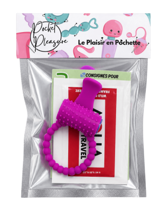 Anneau violet vibrant silicone avec langue picot Pocket Pleasure + 1 dosette de lubrifiant