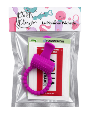 Anneau violet vibrant silicone avec langue picot Pocket Pleasure + 1 dosette de lubrifiant