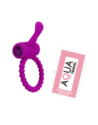 Anneau violet vibrant silicone avec langue picot Pocket Pleasure + 1 dosette de lubrifiant