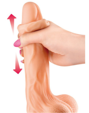 Gode réaliste veiné ventouse va-et-vient prépuce testicules billes mouvantes 18.5cm