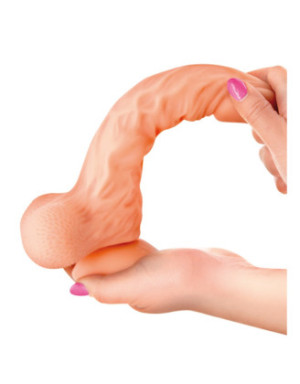 Gode réaliste veiné ventouse va-et-vient prépuce testicules billes mouvantes 18.5cm
