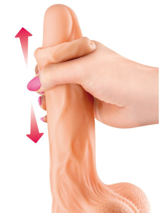 Gode réaliste veiné ventouse va-et-vient prépuce testicules billes mouvantes 20 cm