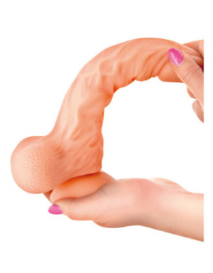 Gode réaliste veiné ventouse va-et-vient prépuce testicules billes mouvantes 22cm