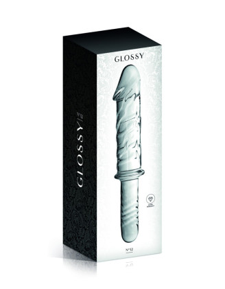 Gode en verre réaliste transparent avec poignée  n°12 Glossy