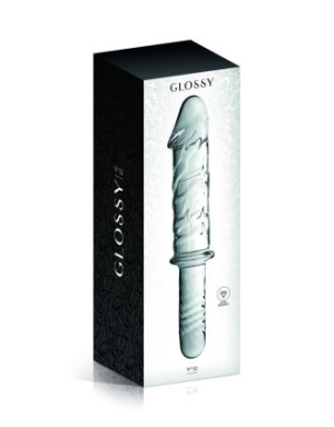 Gode en verre réaliste transparent avec poignée  n°12 Glossy