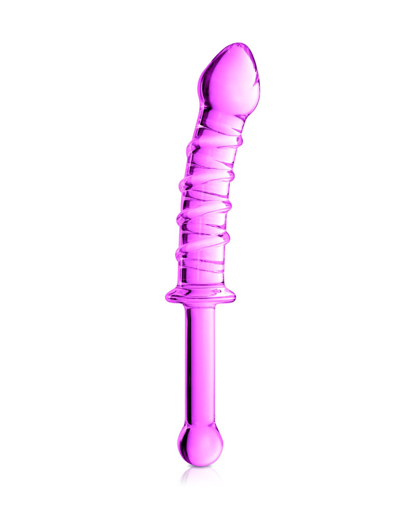Gode en verre rose avec stries et poignée  n°16 Glossy