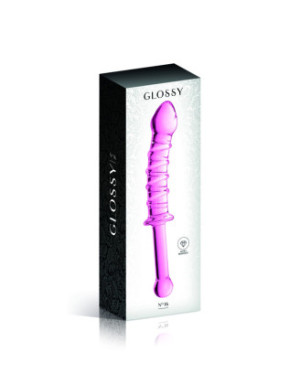 Gode en verre rose avec stries et poignée  n°16 Glossy
