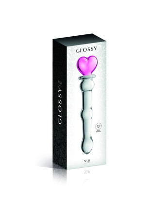 Gode en verre bicolor avec boules et coeur  n°21 Glossy