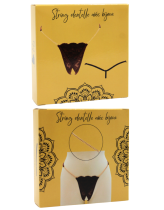 String en dentelle marron ouvert avec chaînes dorées