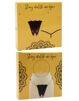 String en dentelle marron ouvert avec chaînes dorées