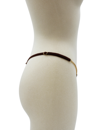 String en dentelle marron ouvert avec chaînes dorées