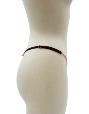 String en dentelle marron ouvert avec chaînes dorées