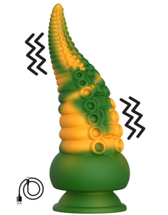 Gode ventouse tentacule Kraken vibrant 21 cm vert et jaune USB