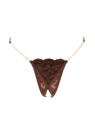 String en dentelle marron ouvert avec chaînes dorées