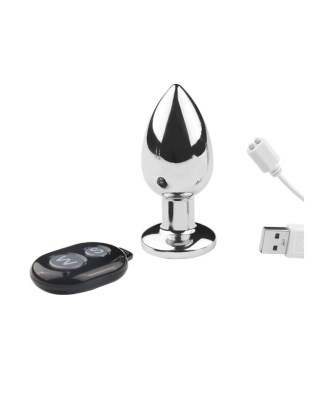 Plug vibrant acier inoxydable anal taille M avec télécommande, USB BOOTY