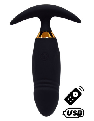 PEACH, Plug Vibrant noir long USB avec télécommande, dans un silicone médical doux et lisse