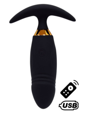 PEACH, Plug Vibrant noir long USB avec télécommande, dans un silicone médical doux et lisse