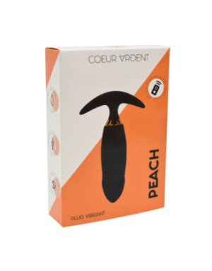 PEACH, Plug Vibrant noir long USB avec télécommande, dans un silicone médical doux et lisse