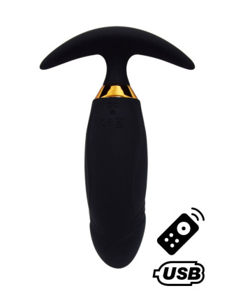 PEACH, Plug Vibrant noir long USB avec télécommande, dans un silicone médical doux et lisse
