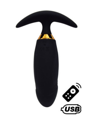 PEACH, Plug Vibrant noir long USB avec télécommande, dans un silicone médical doux et lisse