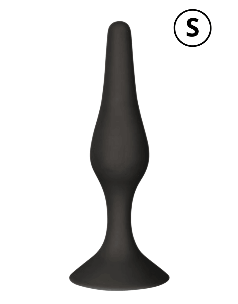 Plug Anal Noir en Silicone S avec Ventouse Taille S 10,5 cm Pocket Pleasure + 1 dosette de lubrifiant