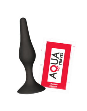Plug Anal Noir en Silicone S avec Ventouse Taille S 10,5 cm Pocket Pleasure + 1 dosette de lubrifiant