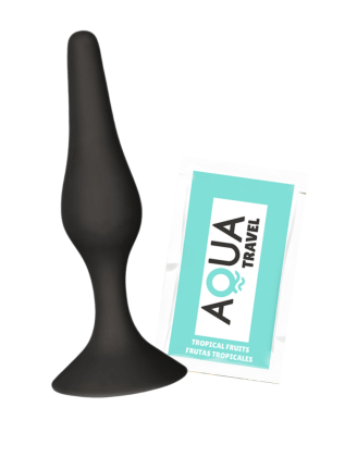 Plug Anal Noir en Silicone M avec Ventouse Taille M 11,3 cm Pocket Pleasure + 1 dosette de lubrifiant