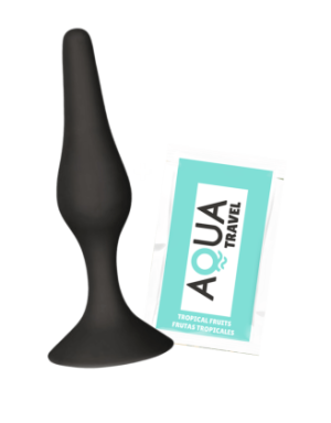 Plug Anal Noir en Silicone M avec Ventouse Taille M 11,3 cm Pocket Pleasure + 1 dosette de lubrifiant
