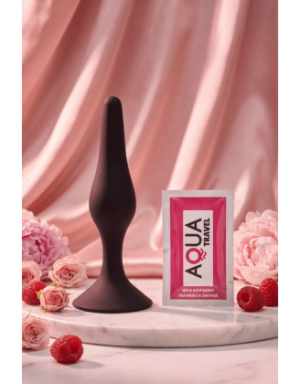 Plug Anal Noir en Silicone L avec Ventouse Taille L 12,7 cm Pocket Pleasure + 1 dosette de lubrifiant