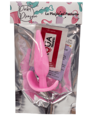Plug anal rose souple base évasée Pocket Pleasure + 1 dosette lubrifiant
