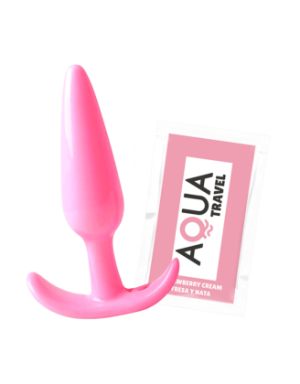 Plug anal rose souple base évasée Pocket Pleasure + 1 dosette lubrifiant