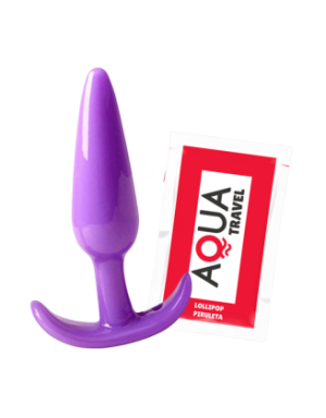 Plug anal violet souple base évasée Pocket Pleasure + 1 dosette de lubrifiant