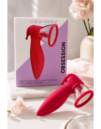 OBSESSION — Pompe Stimulatrice Vulve & Tétons avec Langue Vibrante |Coeur Ardent