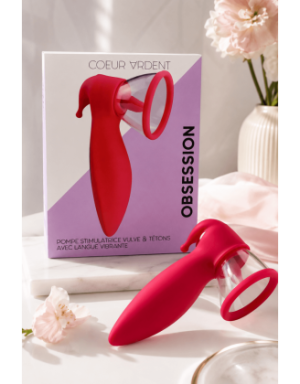 OBSESSION — Pompe Stimulatrice Vulve & Tétons avec Langue Vibrante |Coeur Ardent